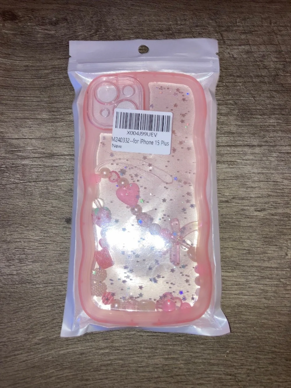 iPhone 15 Plus Wavy Phone Case Includes Beaded Phone Strap Charm